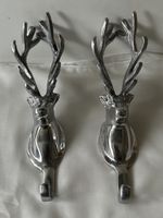 2 Hirschkopf Garderobe Haken Alu Deko Jagd Vintage Kleiderha