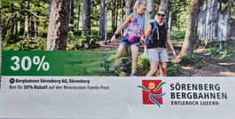 Bon 30% Rabatt Bergbahnen, Sörenberg   bis 31.8.2026