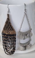 Orecchini lunghi argento con conchiglie e perle nere/oro