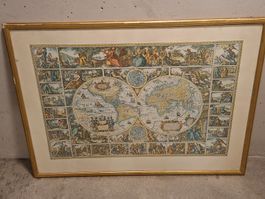 Dekorative Weltkarte im Goldrahmen, Vintage-Stil, schön