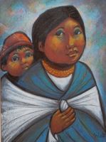 Magnifique tableau "Femme avec enfant" d'Arthur Nieto
