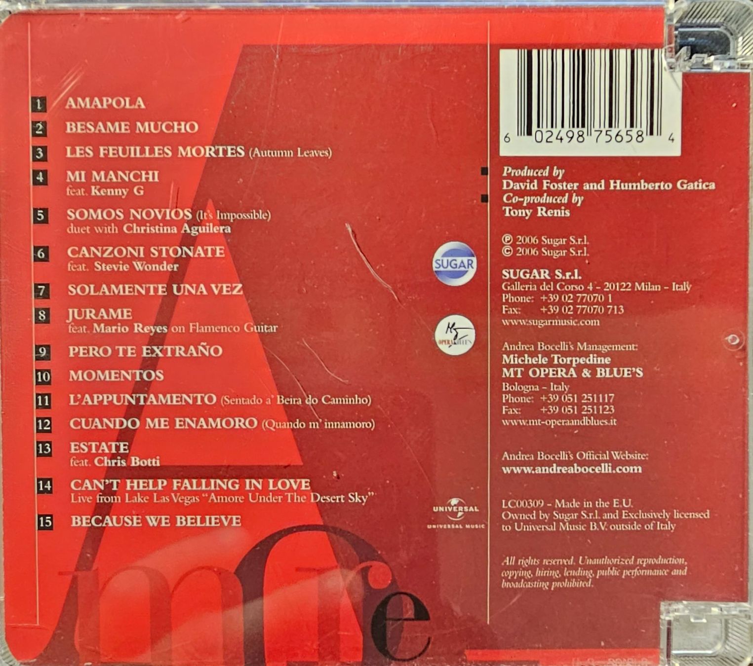 CDs: Andrea Bocelli – Amore – Gebraucht aus Wahlen b. Laufen von Cg10 2
