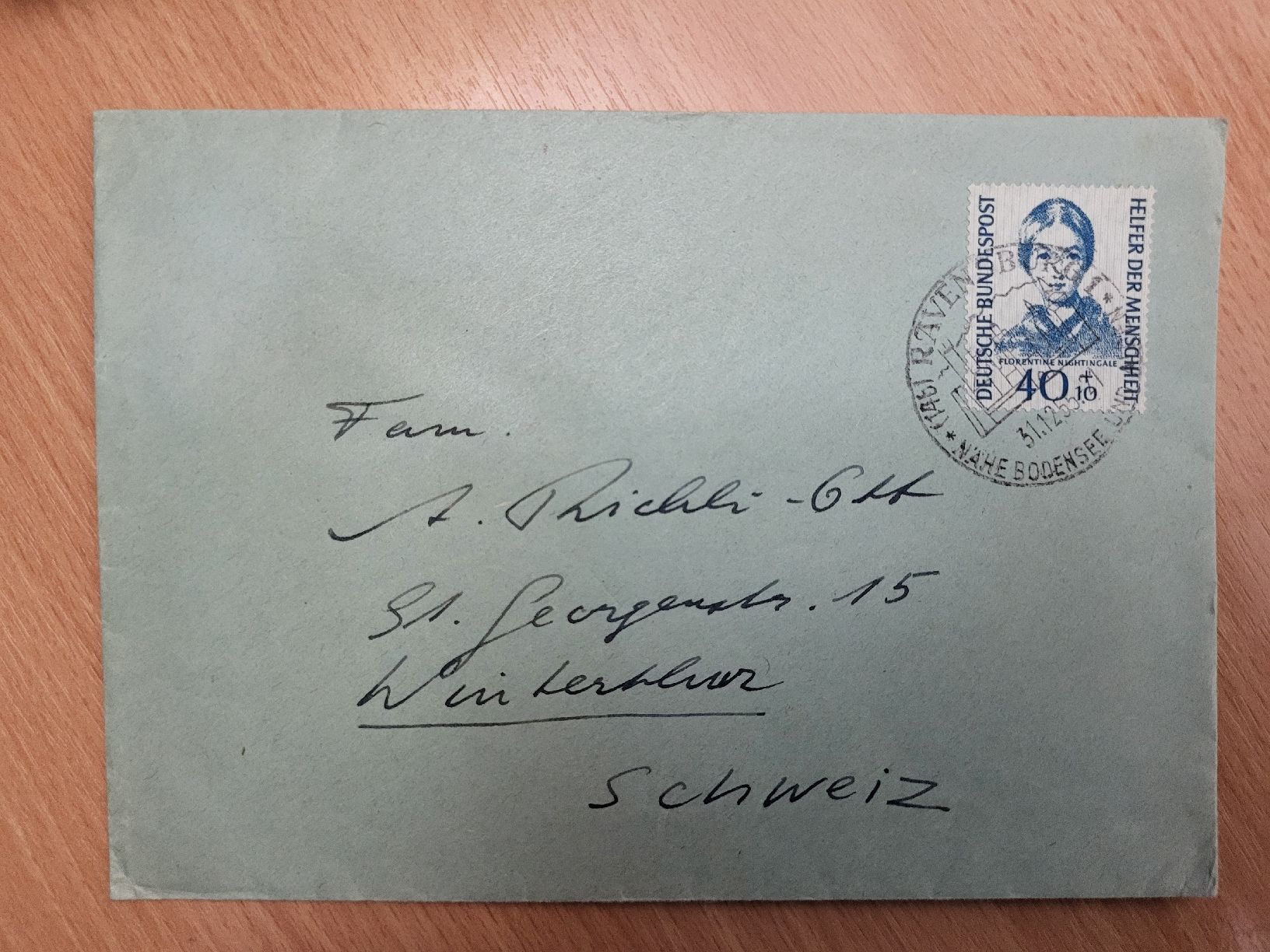 Tutti i francobolli: 1955, Brief nach Winterthur von Ravensburg – Usato da stäfa venduto da brandy66