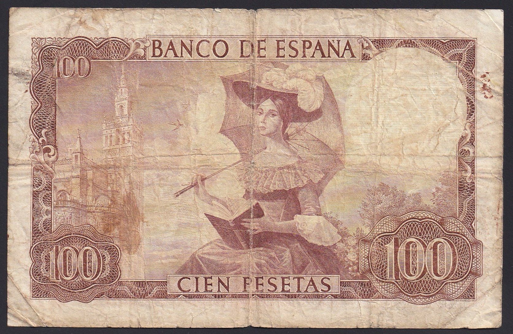 Banconote: Spanien 100 Pesetas 1965 – Usato da Brugg AG venduto da banknoten_muesli 1