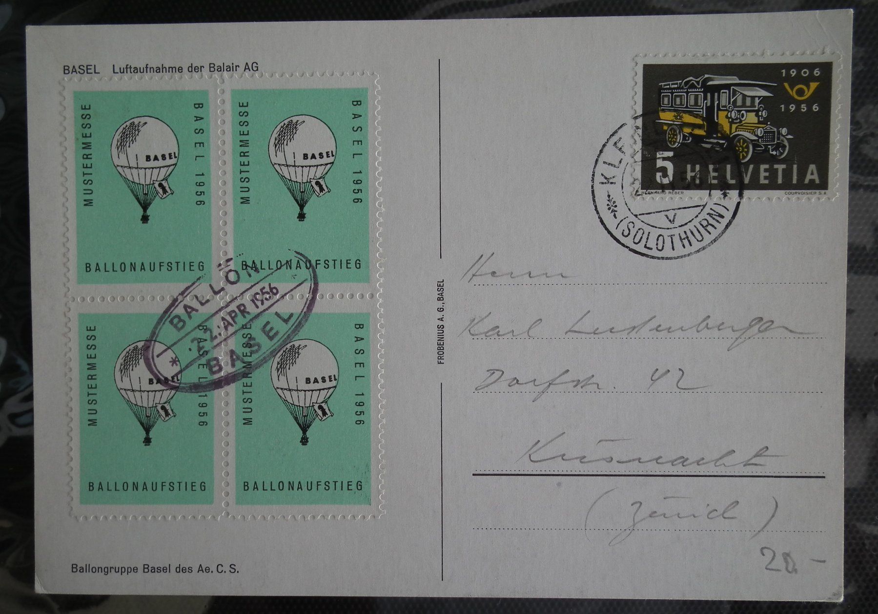 Alle Briefmarken: 1956 Ballonaufstieg Mustermesse  4-er Block Vignette – Gebraucht aus Kriens von WULLU99