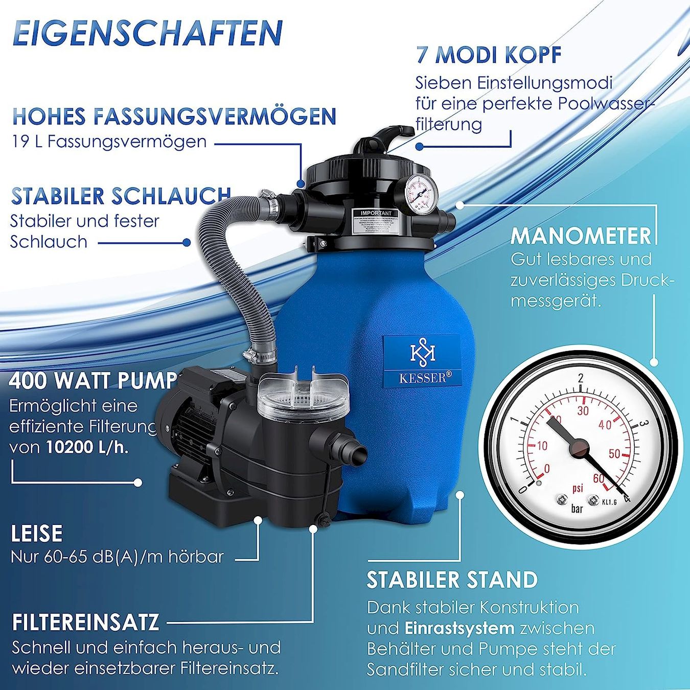 Piscine: Sandfilteranlage 10200 L/h 400W blau – Nuovo e nell'imballaggio originale da Bottighofen venduto da zaap 1