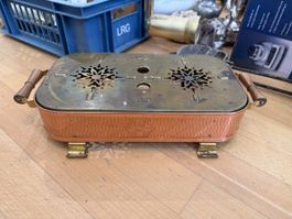 Réchaud chauffe-plats vintage en cuivre et laiton