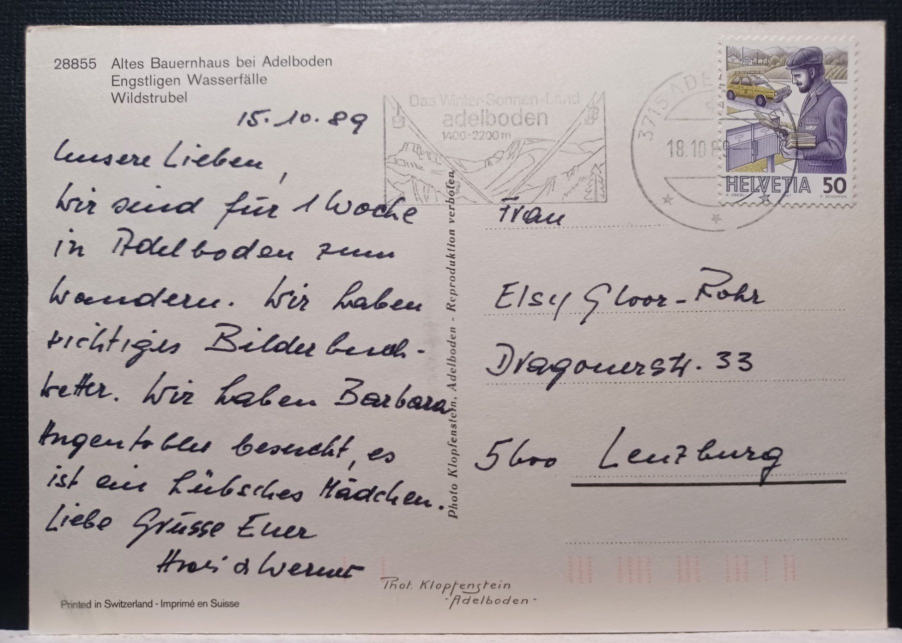 Ansichtskarten: BE, Adelboden, Altes Bauernhaus, 1989 – Gebraucht aus Aarau Rohr von mgvw 1