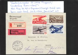 Gedenkausgabe 25 Jahre Flugpost,Sonderflug Bern-Genf,20.9.44