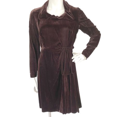 Kleid Samt dunkelbraun Gr. XS/S mit Raffung VINTAGE 1940s