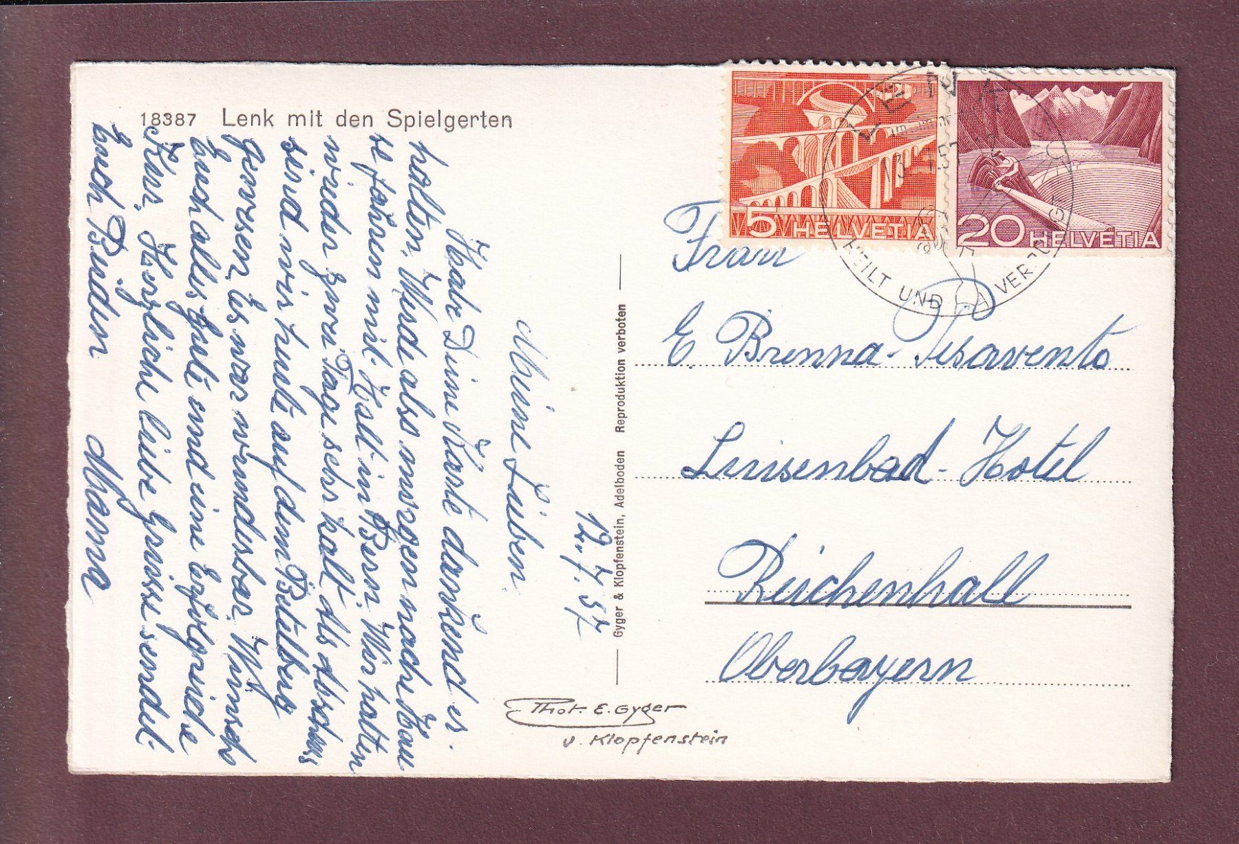 Ansichtskarten: LENK mit den Spielgerten - 1957 – Gebraucht aus Pully von nicecards 1