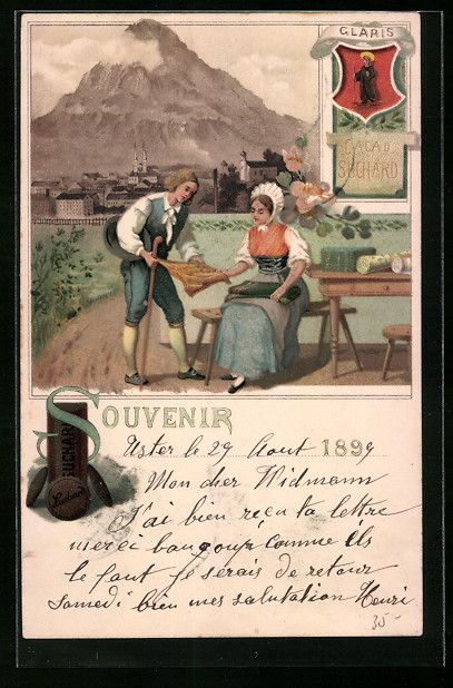 Cartoline postali: Litho Glarus, Ortsansicht hinter Tuchh – Usato da Berlin venduto da bartko-reher
