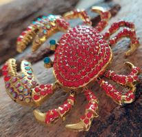 Tolle Vintage Brosche Krebs Krabben mit Strass Steinchen