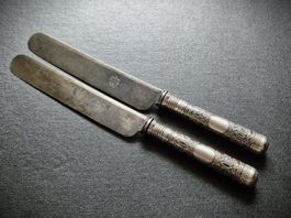 2 Tafelmesser Silber 84 Zolotniki Hoflieferant d. Zaren
