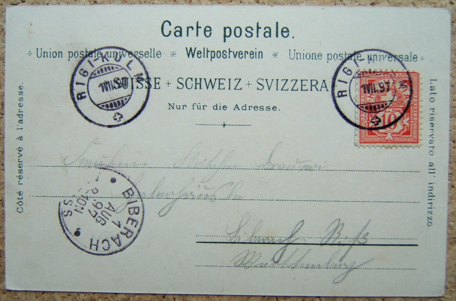 Cartoline postali: SCHLUMPF-LITHO GRUSS VOM RIGI 1897 – Usato da Brunnen venduto da Nonne04 1
