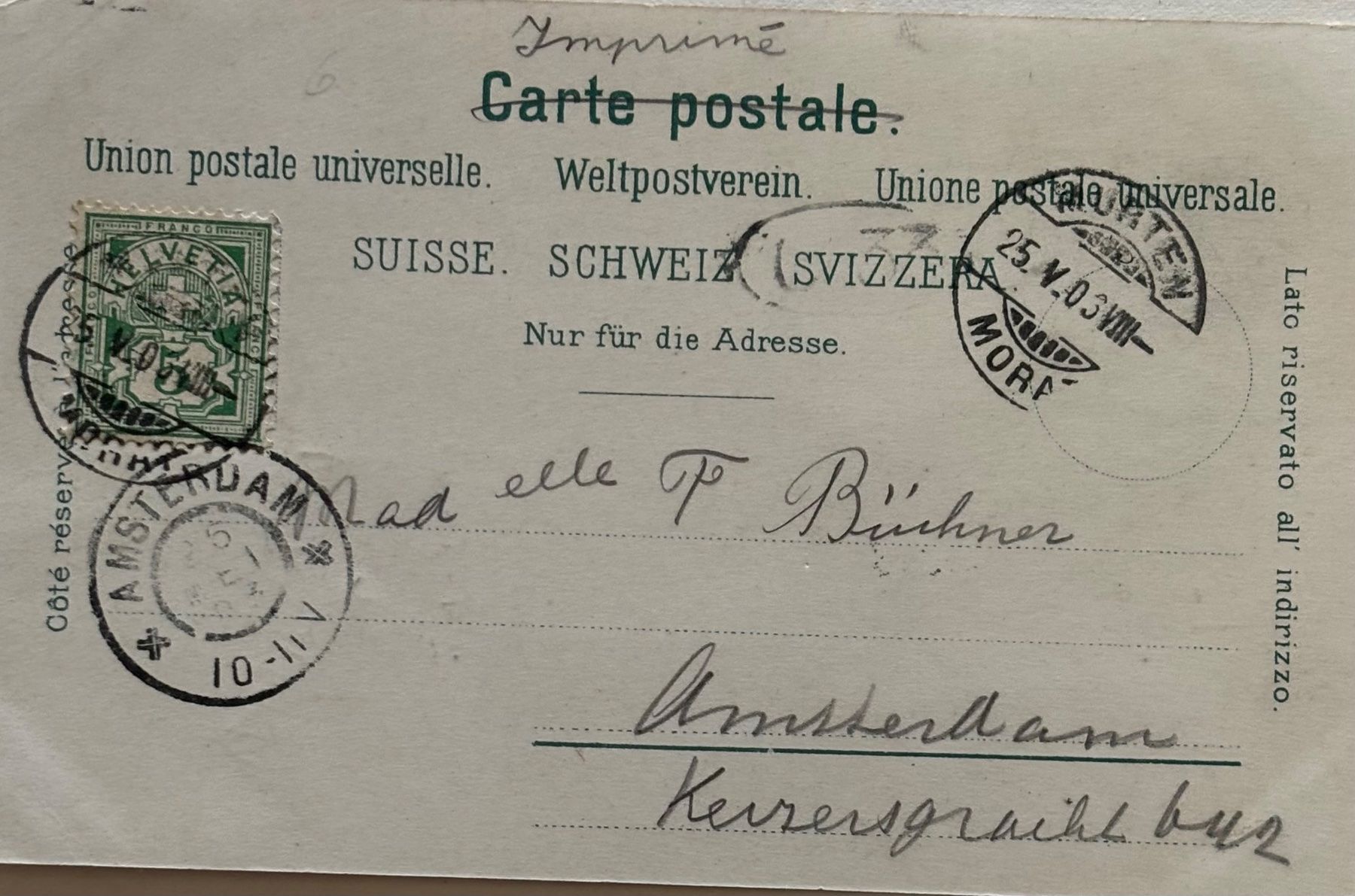 Cartoline postali: Murten, animiert nach Amsterdam – Usato da Frauenfeld venduto da Merk52 1