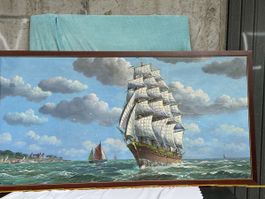 Tableau marin signé, voilier, grand format 170x80cm 🖼️⛵