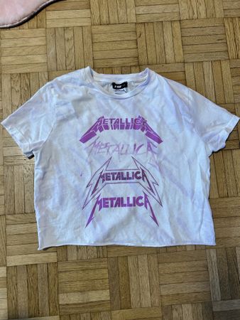 Metallica Crop Top XS / S weiss pink glitzer