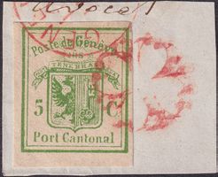 1849, rarer Ganzsachen-Ausschnitt von GENF, fehlerfrei +ATTE