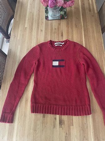 Tommy Hilfiger pull rouge coton drapeau 