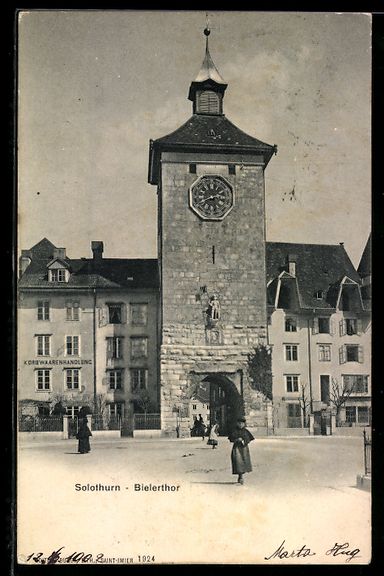 Cartoline postali: Solothurn, Bielerthor mit Korbwarenhandl – Usato da Berlin venduto da bartko-reher