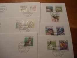 Dauermarken Tiere, Satz FDC Tiere, 6 Belege