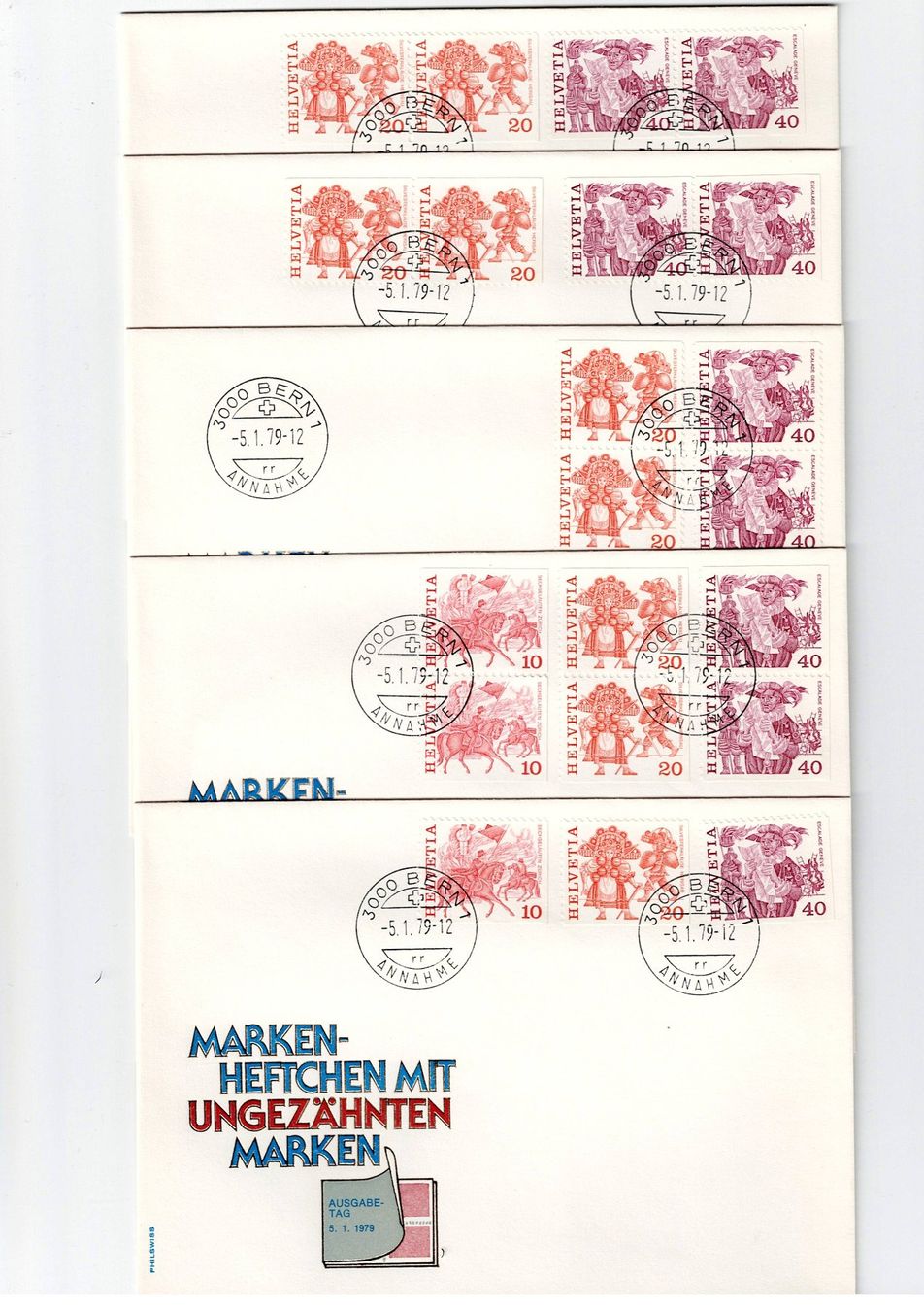 Tutti i francobolli: Schweiz, Markenheftchen 1979, 9 FDCs Bern 5.1.1979 – Usato da Hinteregg venduto da McCharly01