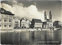 AK Zürich mit Limmat und Grossmünster