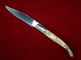 Laguiole Taschenmesser Edelstahl, Horngriff-Miel, Lederetui
