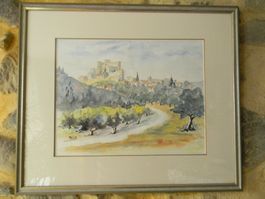 aquarelle village de Provence signée Melie