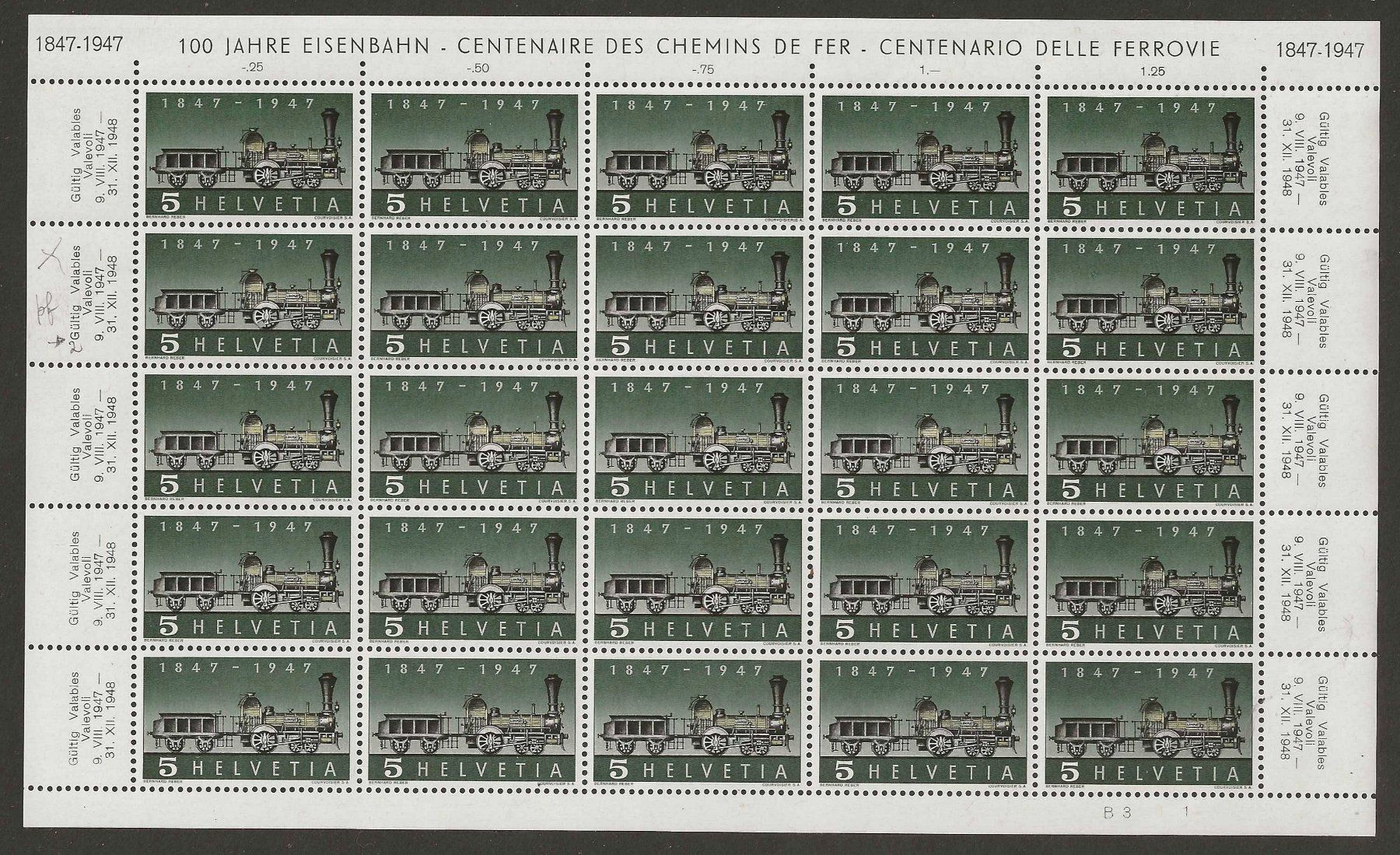 Alle Briefmarken: 1947 : Nr. 277 - 280 im Bogen, postfrisch ** KP 400.-- – Neu (gemäss Beschreibung) aus Gümligen von Geniusbuy 3