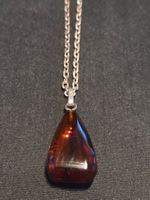 Pendentif Argent 925 Ambre forme goutte , 50 cm