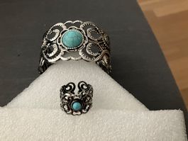 2tlg Schmuckset, Ring und Armspange, silberfarben. NEU