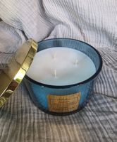 Duftkerze Amber Sandelwood Sandelholz türkis Glas 3 Docht