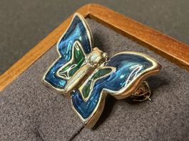 Vintage Gewicht blau grün Emaille Schmetterling Brosche