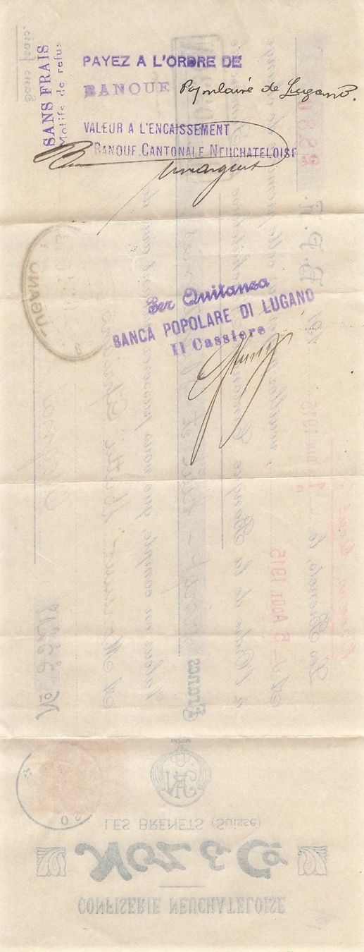 Cartoline postali: Confiserie Neuchâteloise Kambiale cheques – Usato da Biasca venduto da Blenio71 1