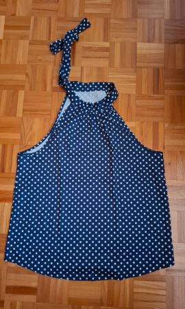 Top Shein bleu marine/blanc à pois à nouer /Top mit Punkten