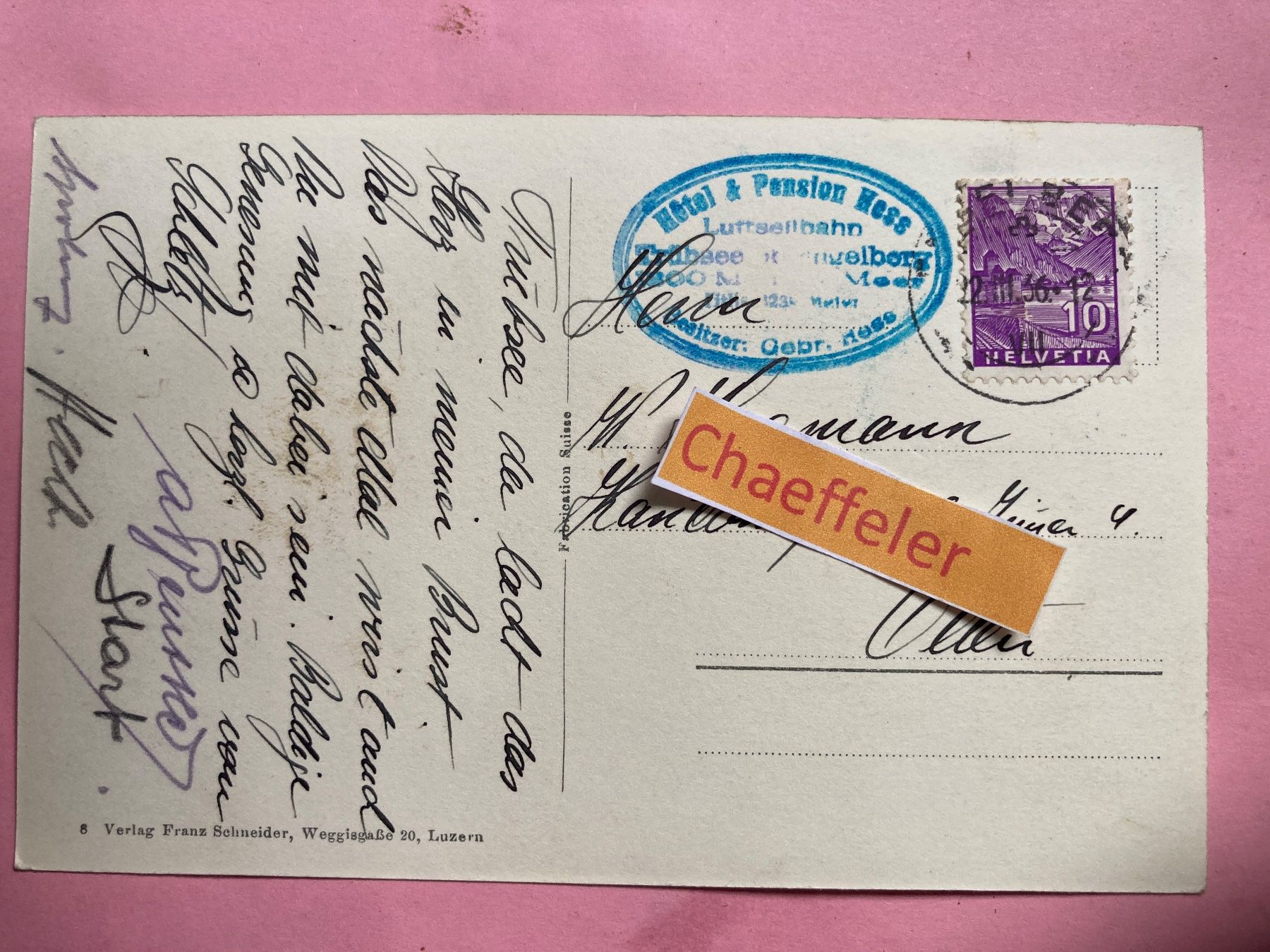 Cartoline postali: 1936 Hotel Tübsee und Titlis – Usato da Zürich venduto da Chaeffeler 1