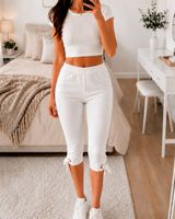 Weisse Leggings Gr. S – Baumwolle/Elasthan – 3/4 Länge