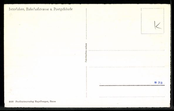 Cartoline postali: AK Interlaken, Bahnhofstrasse und Postgebäude – Usato da Berlin venduto da bartko-reher 1