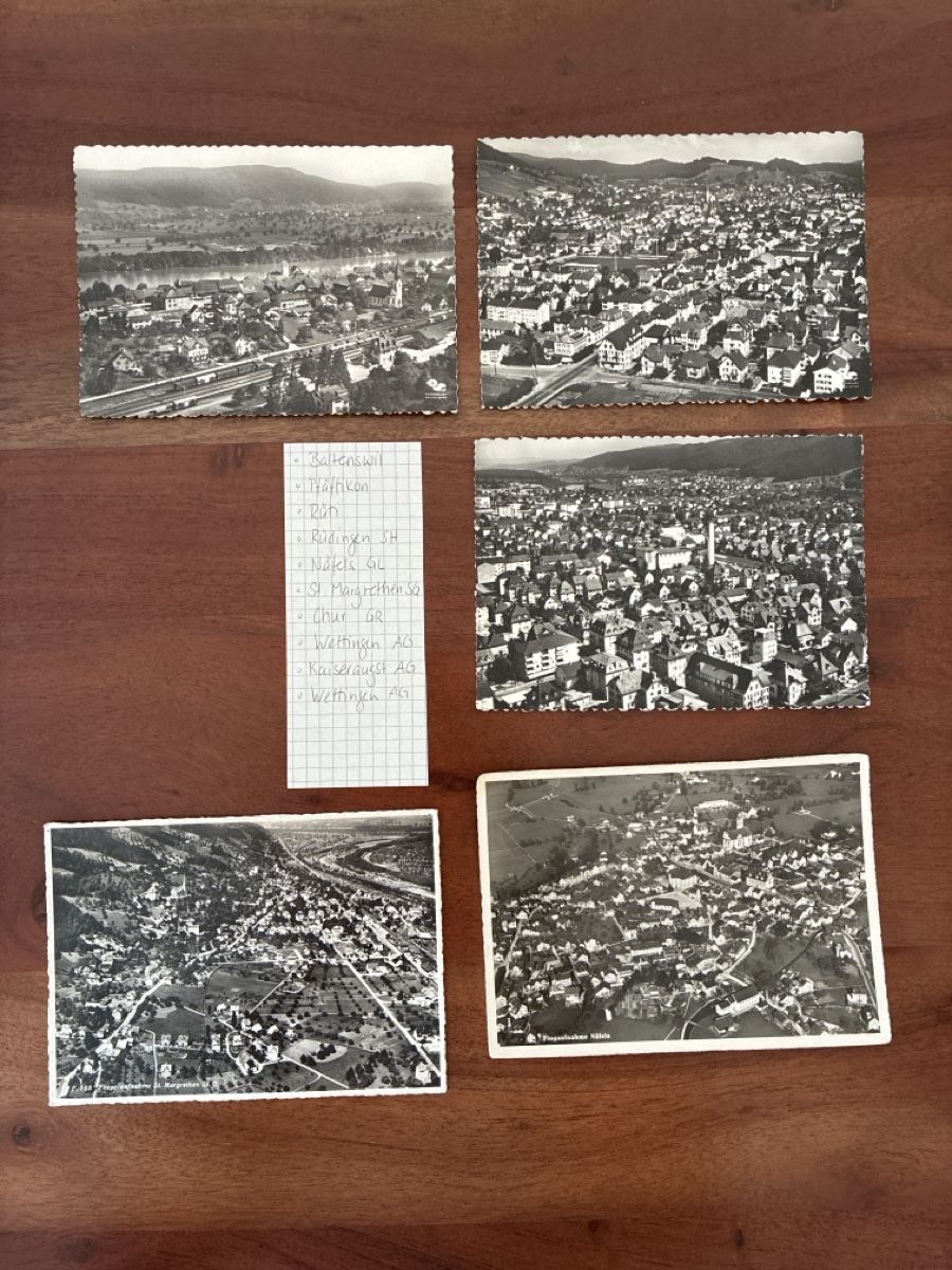 Cartoline postali: 10 Ansichtskarten div Flugaufnahmen Kt ZH und AG. 3 – Usato da Oftringen venduto da Cla.vD.74