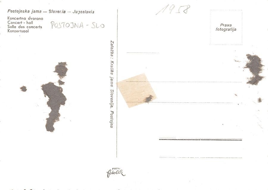 Cartoline postali: Postojna, Koncertna dvorana, datiert 1958 – Usato da Frauenfeld venduto da POML 1