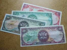 Lot ++ 4 alten Banknoten aus Trinidad and Tobago