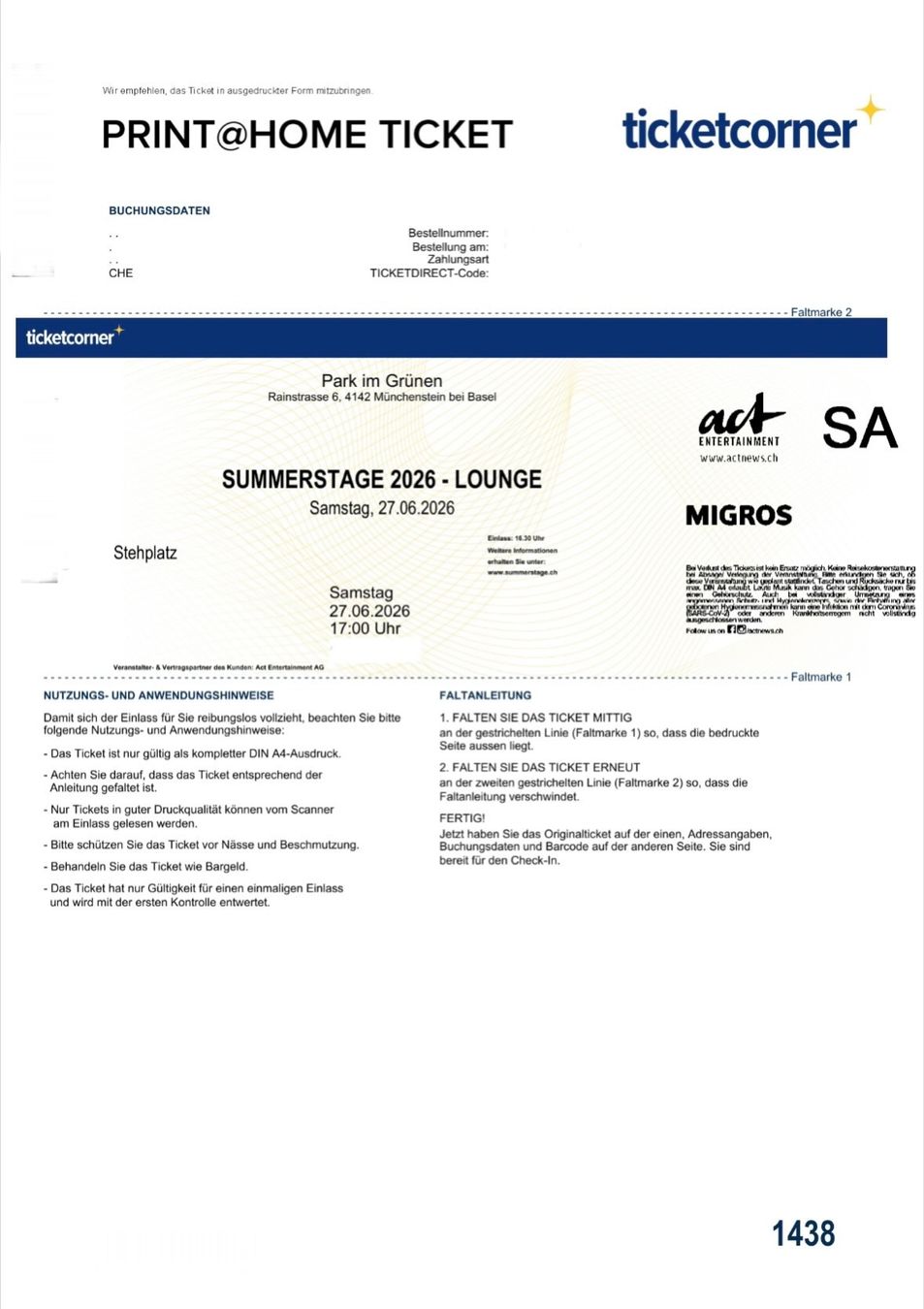 Tickets: Summerstage  27.06.26  -  2 Tickets – Neu (gemäss Beschreibung) aus Uzwil von Roger-iO 3