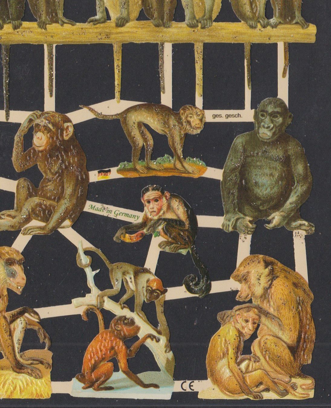 Sammelbilder & Trading cards: Affe  :  alter Oblaten - Bogen komplett mit Affen – Gebraucht aus Vitznau von Ropaku 2