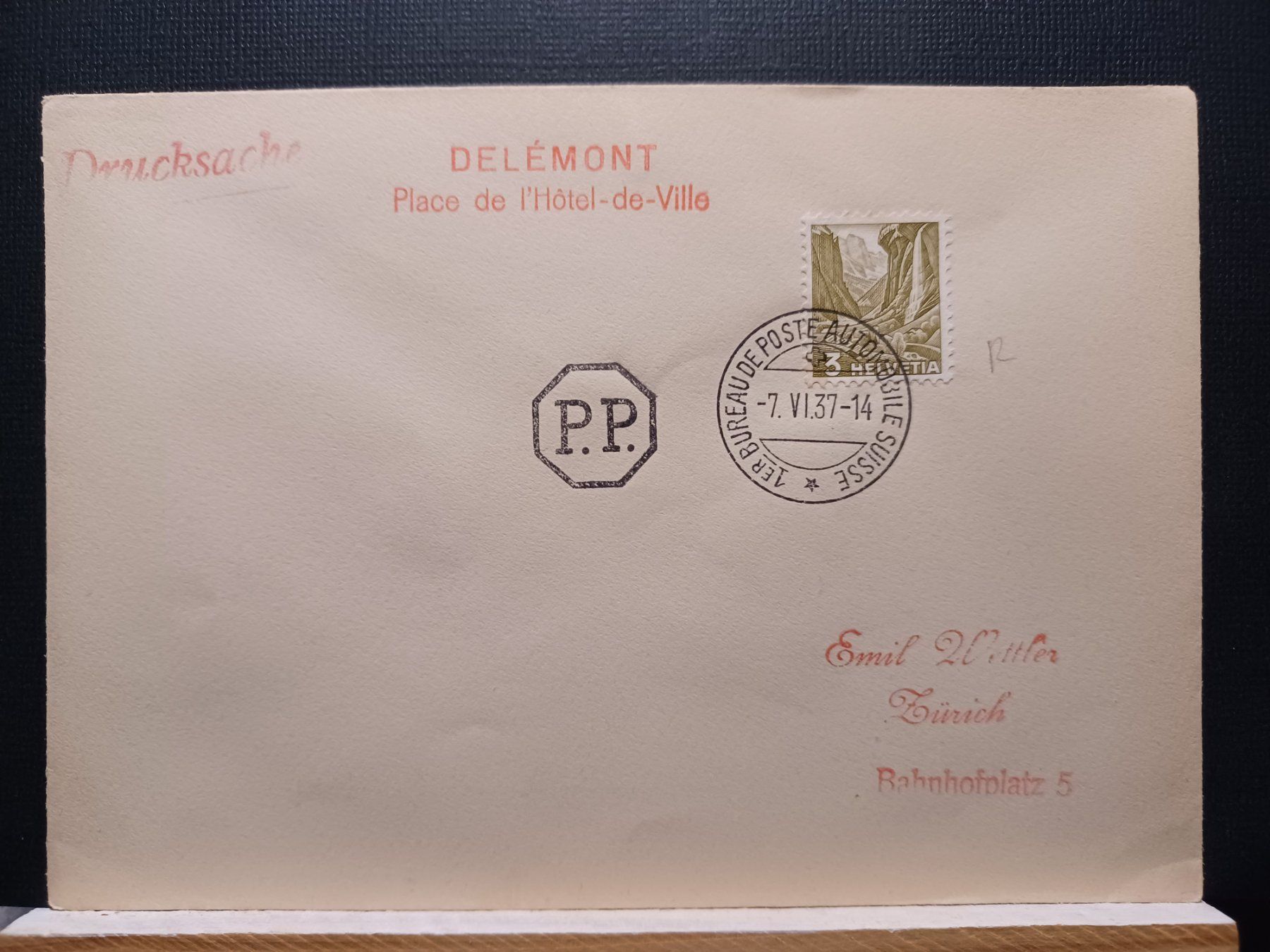 Tutti i francobolli: JU, Delémont, 1937 gestempelt P.P. Drucksache – Usato da Aarau Rohr venduto da mgvw