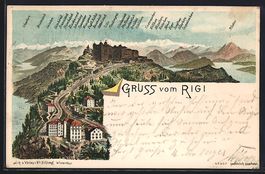Litho Rigi, Hotels auf dem Rigi, Bergbah
