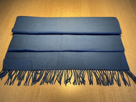 Schal aus reiner Schurwolle blau mit Fransen 