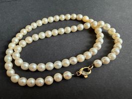 Vintage echte Perlen Kette mit Gold Verschluss 750, 18K