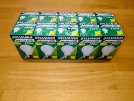 10 Stück Qualitätslampen 100 Watt / E27 / Opal. SYLVANIA,